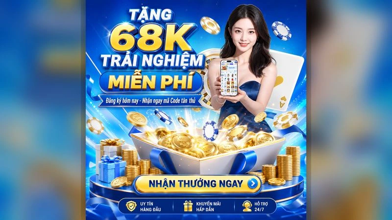 C168 14 Banner khuyến mãi tri ân khách hàng mới, tặng 68K tiền cược trải nghiệm khi đăng ký tài khoản C168 chính thức.